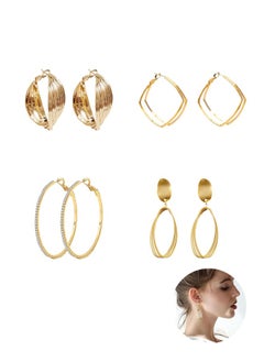 Fazza 4 Pairs Simple Metal Earrings, Gold Drop Earrings with Gold Tassels and Hypoallergenic Silver Pins, Best Gift for Mom, Wife, Daughter  - Image 1