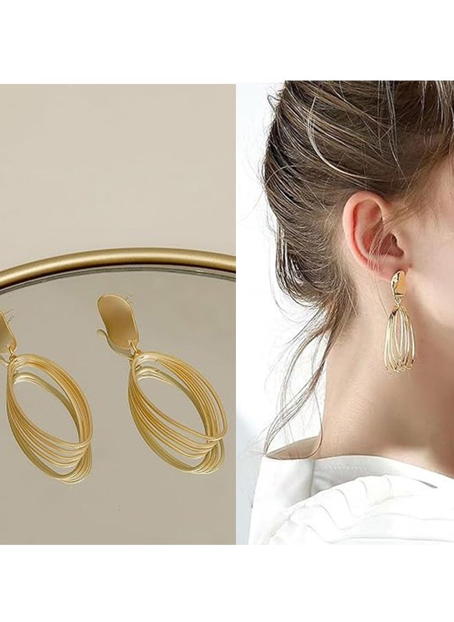 Fazza 4 Pairs Simple Metal Earrings, Gold Drop Earrings with Gold Tassels and Hypoallergenic Silver Pins, Best Gift for Mom, Wife, Daughter  - Image 3