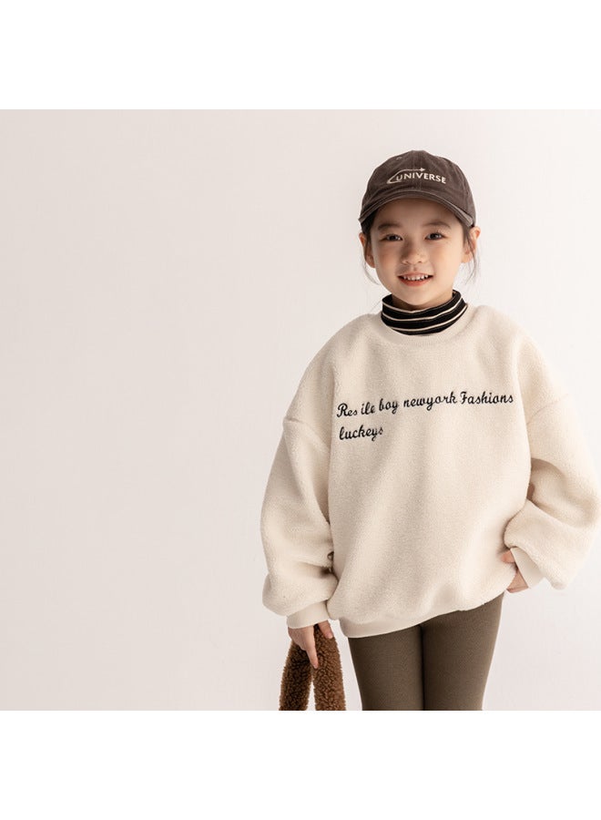 Korean Kids' Clothing Girls' Fleece Hoodie 23 New Winter Style Thick Silver Fox Fleece Top Children's Loose Fuzzy Jacket