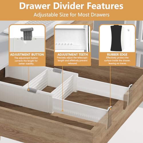 KABUM Upgrade Adjustable Drawer Divider Organizer Clothes Dresser Organizer,Expandable Organization for Home, Office,2.8" High Expandable from 11.7" to 18.5",4 Dividers with 6 Long and 2 Short Inserts - Image 3