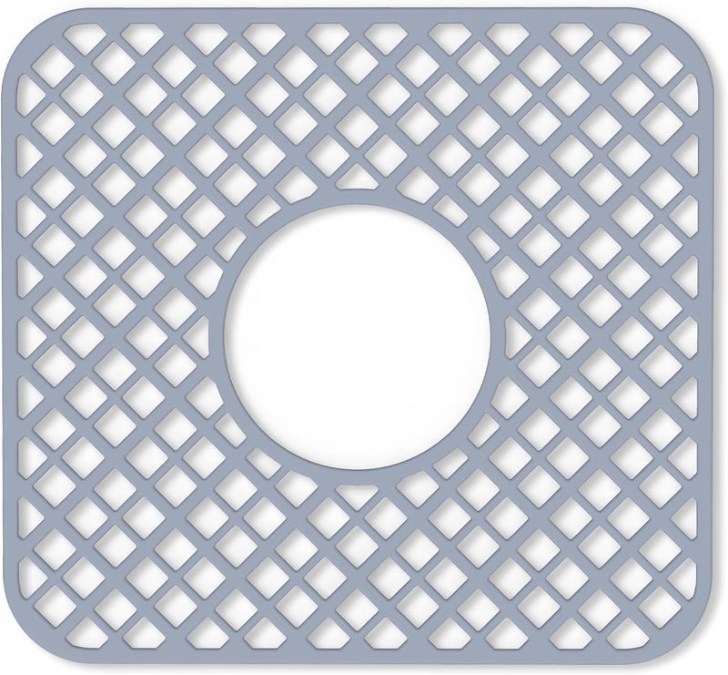 BEHOK Store 2 Pack Silicone Sink Protector for Kitchen Sink, Lozenge Pattern 12 x 11" Sink Grid Mat Silicone Protectors, Center Drain, Gray - Image 1