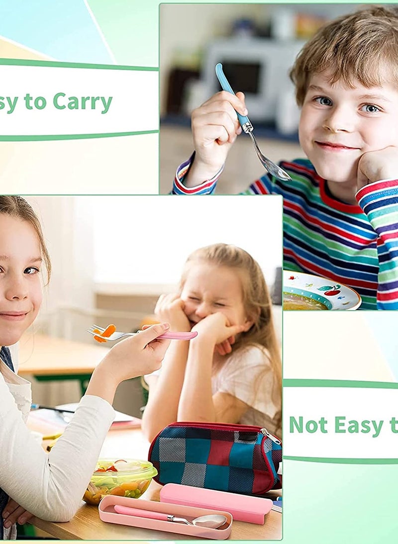 Zikra طقم أدوات الأطفال من الفولاذ المقاوم للصدأ - شوكة وملعقة - طقم أدوات مائدة للأطفال من الفولاذ المقاوم للصدأ مع مقبض دائري من السيليكون - طقم أدوات مائدة آمن مع حقائب سفر (3 أطقم) - Image 4