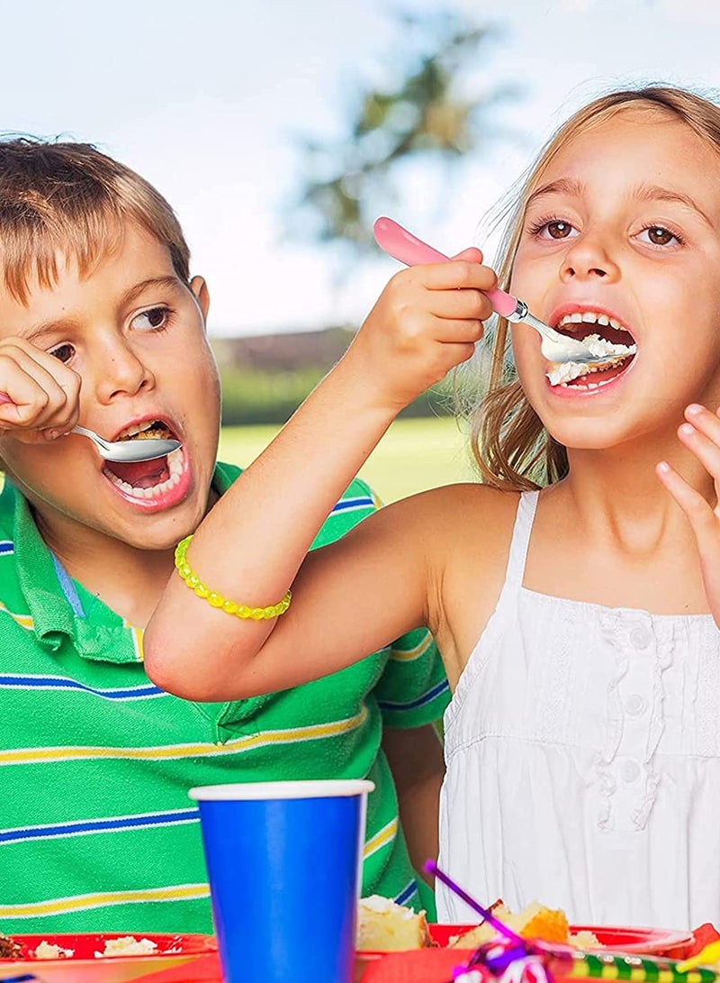 Zikra طقم أدوات الأطفال من الفولاذ المقاوم للصدأ - شوكة وملعقة - طقم أدوات مائدة للأطفال من الفولاذ المقاوم للصدأ مع مقبض دائري من السيليكون - طقم أدوات مائدة آمن مع حقائب سفر (3 أطقم) - Image 3