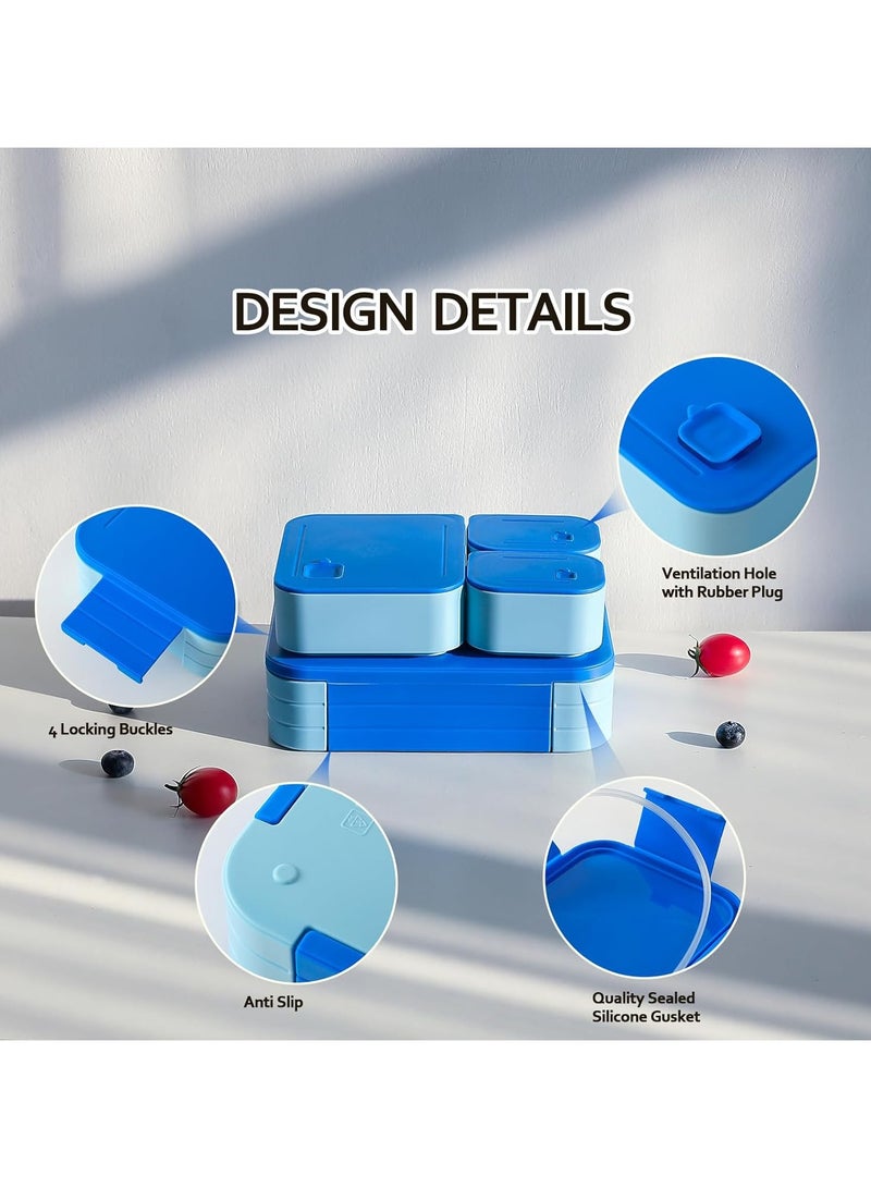 هاي هونور صندوق غداء بينتو مقاوم للتسرب للكبار والصغار - خالٍ من مادة BPA، صندوق بينتو كبير الحجم بثلاث حجرات، آمن للاستخدام في الميكروويف وغسالة الأطباق، مناسب للعمل، والحضانة، والمدرسة، والسفر (أزرق) - Image 2