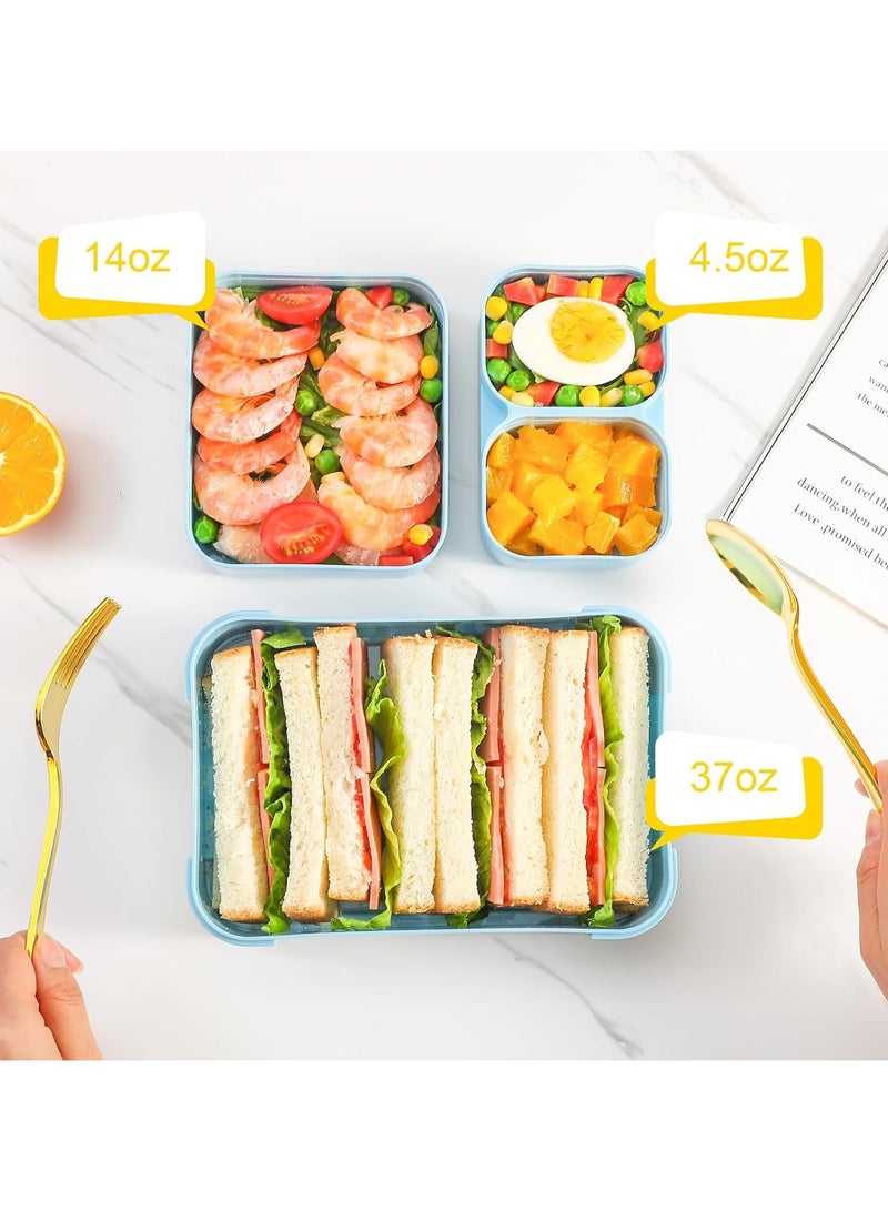 هاي هونور صندوق غداء بينتو مقاوم للتسرب للكبار والصغار - خالٍ من مادة BPA، صندوق بينتو كبير الحجم بثلاث حجرات، آمن للاستخدام في الميكروويف وغسالة الأطباق، مناسب للعمل، والحضانة، والمدرسة، والسفر (أزرق) - Image 5