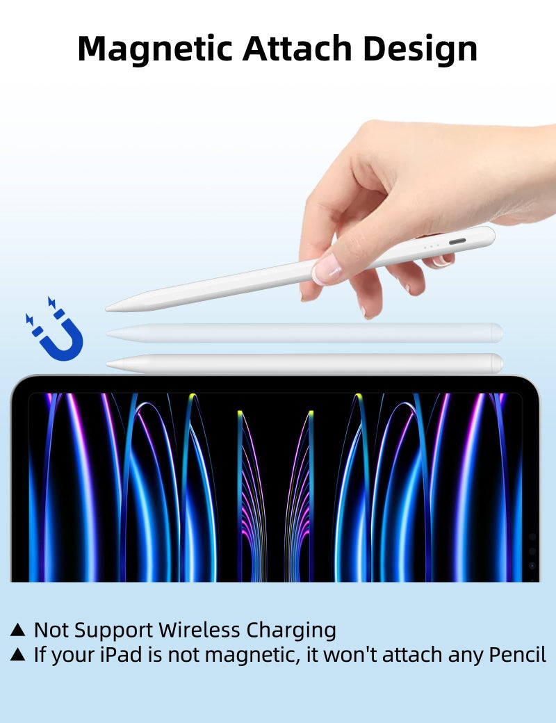 iMangoo Stylus Pens for iPad 9th Gen 10th 11th Generation,USB C Magnetic Palm Rejection Tilt Sensitivity School Student Draw with Replacement Tips Type C Active Pencil for Apple iPad 11 (A16) 10 Pro Air White - Image 4