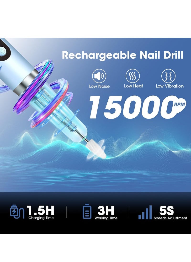 Captaintech Drill Cordless UV Nail Lamp 2 in 1 Nail Drill Professional, E Filer for Nails Electric Nail File Portable with Small UV Light for Gel Nail Acrylic Nail Polishing Curing Manicure Pedicure  - Image 2