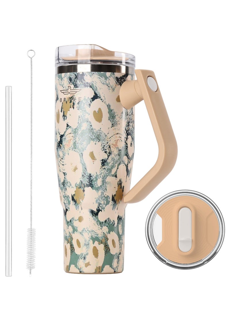 بريف تمب جارد تمبلر ١٢٠٠ml - ١٨/٨ ستانلس ستيل ترافل ماج، ثيرمال كوفي كوب، ٢-إن-١ ليكبروف ليد وذ سترو & روتيتينج هاندل، إنسوليتد هوت & كولد بيفيريج ماج، كار كب هولدر كومباتيبل، ديورابل & ريوسابل كوفي ترافل ماج (ييلو روز) - Image 1