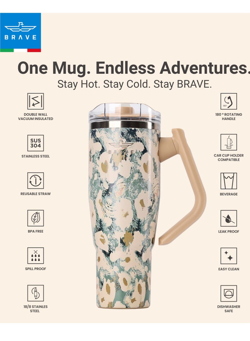 بريف تمب جارد تمبلر ١٢٠٠ml - ١٨/٨ ستانلس ستيل ترافل ماج، ثيرمال كوفي كوب، ٢-إن-١ ليكبروف ليد وذ سترو & روتيتينج هاندل، إنسوليتد هوت & كولد بيفيريج ماج، كار كب هولدر كومباتيبل، ديورابل & ريوسابل كوفي ترافل ماج (ييلو روز) - Image 3