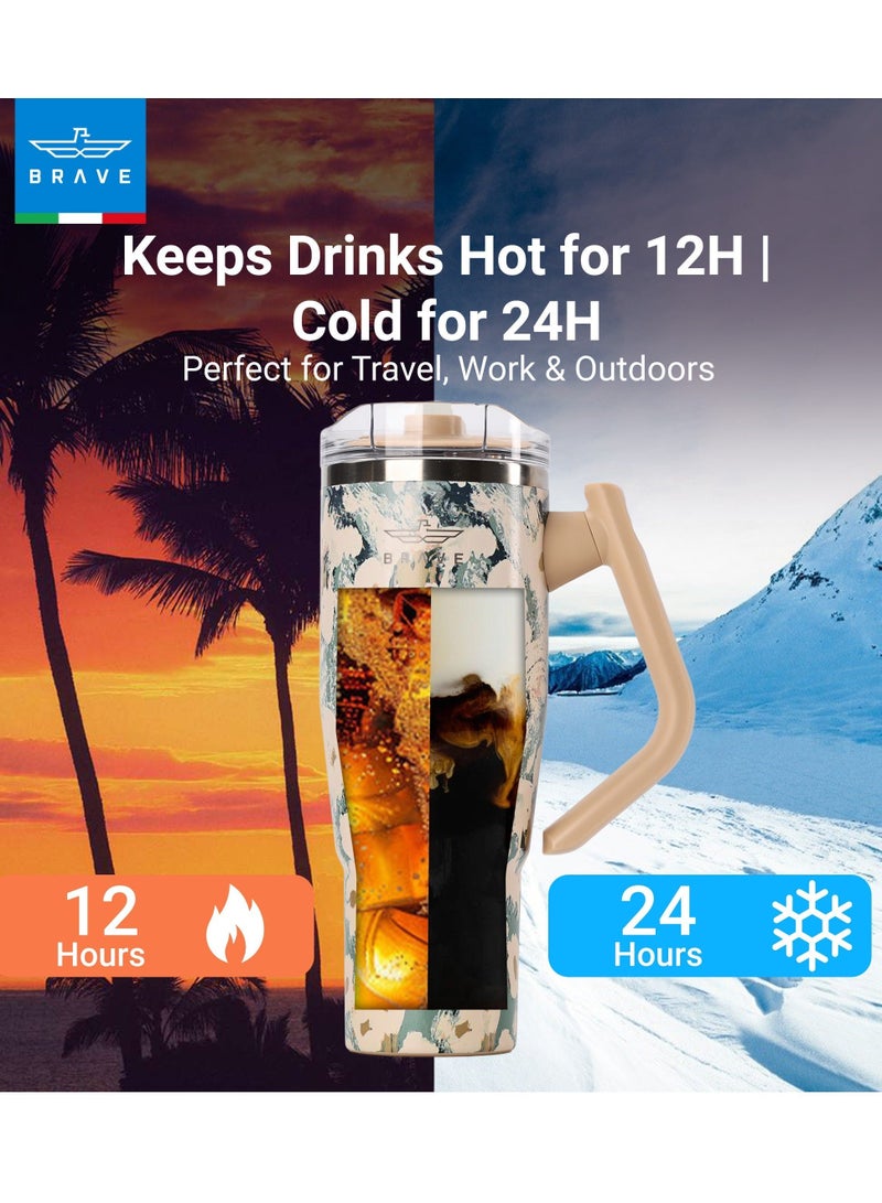 بريف تمب جارد تمبلر ١٢٠٠ml - ١٨/٨ ستانلس ستيل ترافل ماج، ثيرمال كوفي كوب، ٢-إن-١ ليكبروف ليد وذ سترو & روتيتينج هاندل، إنسوليتد هوت & كولد بيفيريج ماج، كار كب هولدر كومباتيبل، ديورابل & ريوسابل كوفي ترافل ماج (ييلو روز) - Image 2