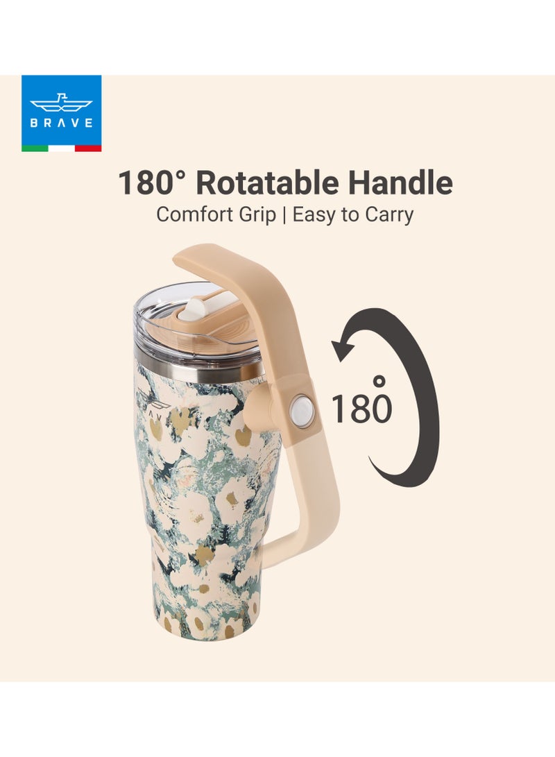 بريف تمب جارد تمبلر ١٢٠٠ml - ١٨/٨ ستانلس ستيل ترافل ماج، ثيرمال كوفي كوب، ٢-إن-١ ليكبروف ليد وذ سترو & روتيتينج هاندل، إنسوليتد هوت & كولد بيفيريج ماج، كار كب هولدر كومباتيبل، ديورابل & ريوسابل كوفي ترافل ماج (ييلو روز) - Image 4