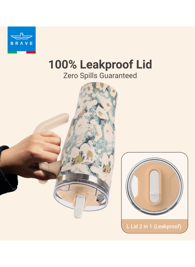 بريف تمب جارد تمبلر ١٢٠٠ml - ١٨/٨ ستانلس ستيل ترافل ماج، ثيرمال كوفي كوب، ٢-إن-١ ليكبروف ليد وذ سترو & روتيتينج هاندل، إنسوليتد هوت & كولد بيفيريج ماج، كار كب هولدر كومباتيبل، ديورابل & ريوسابل كوفي ترافل ماج (ييلو روز) - Image 5