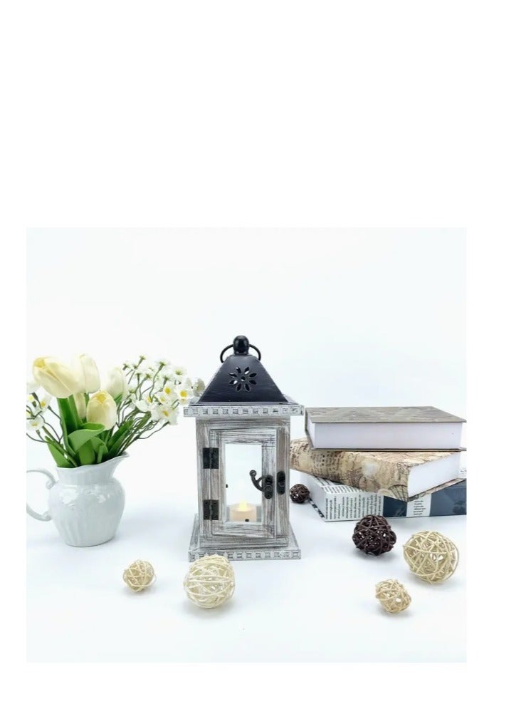 Vitacelli Pack of 1 Vintage Style Decorative Candle Lantern, 10-Inch Metal & Wood Tabletop Lantern, Rubbed Finish, with No Candle Included, for Indoor, Outdoor, Porch, - Image 3