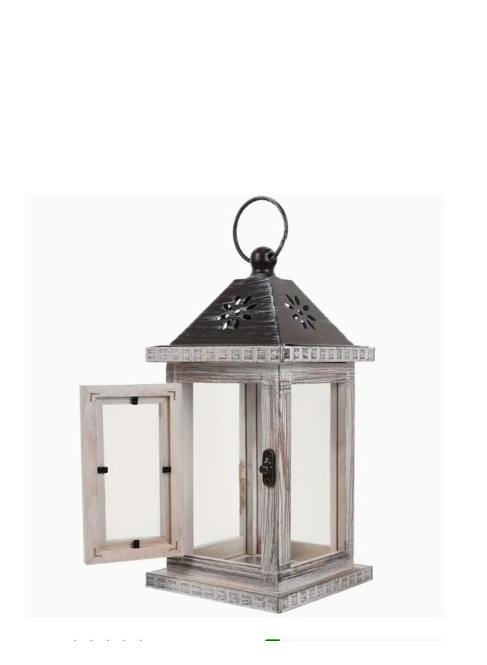 Vitacelli Pack of 1 Vintage Style Decorative Candle Lantern, 10-Inch Metal & Wood Tabletop Lantern, Rubbed Finish, with No Candle Included, for Indoor, Outdoor, Porch, - Image 1