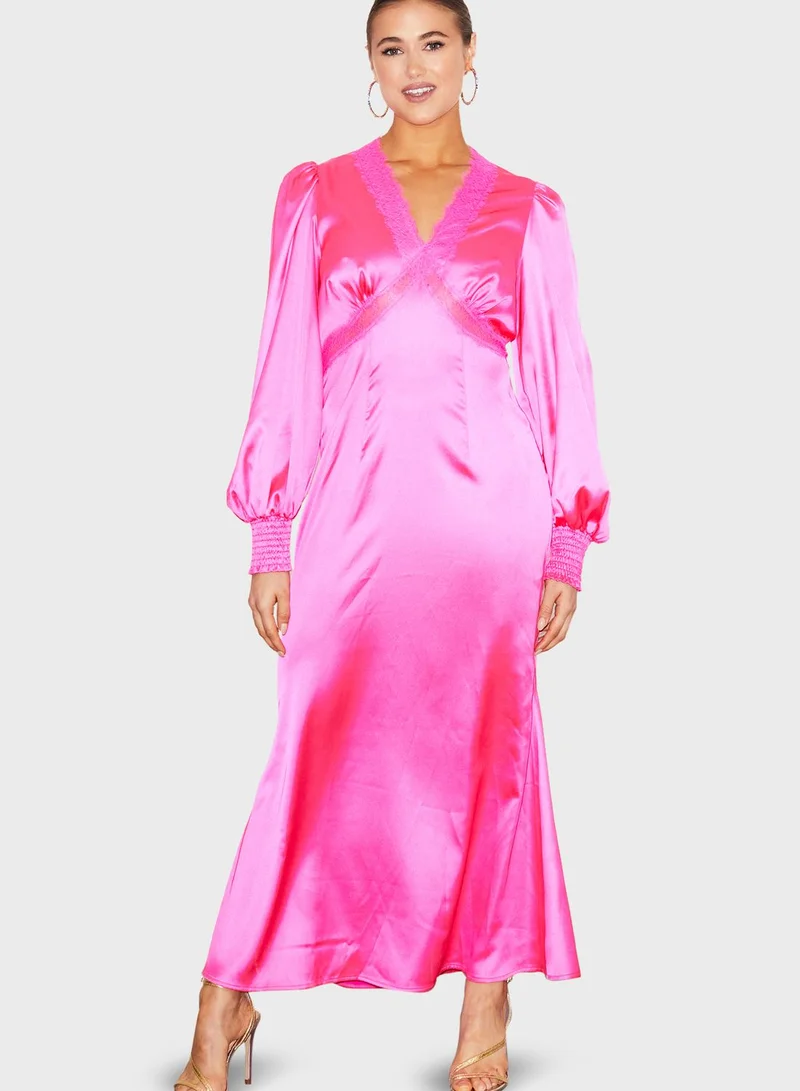 Never fully Dressed Satin V-neck Dress