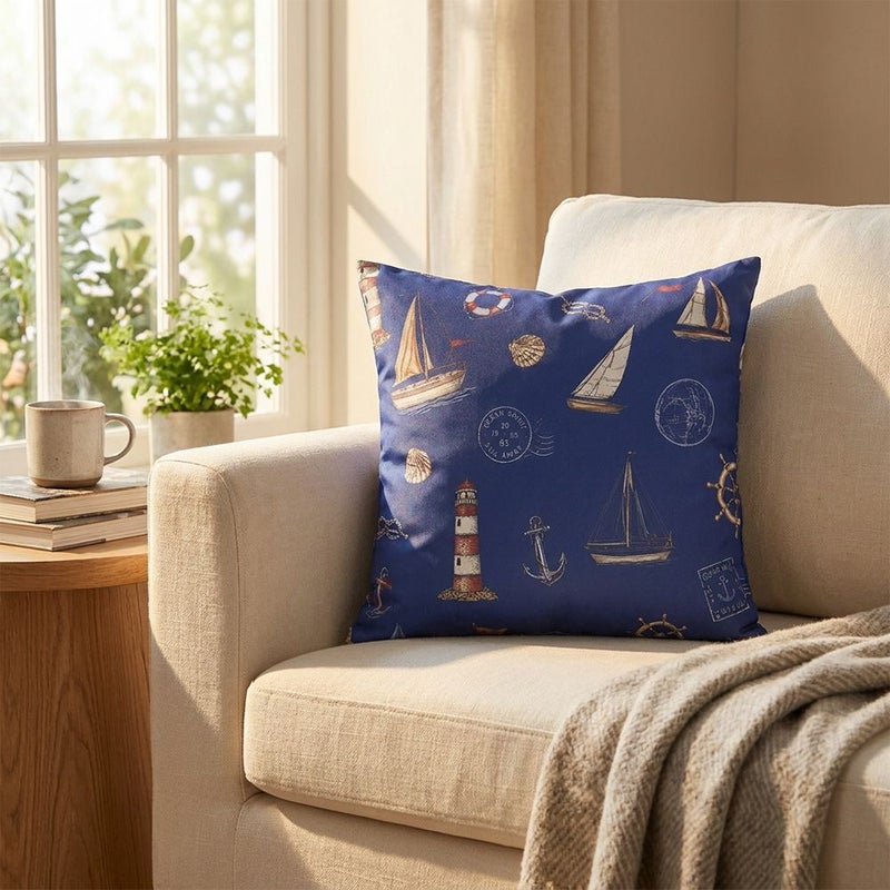 DANUBE HOME Woven Cushion 45X45Cm - Nautical Emblem, Multicolour, Coastal Emblem Accent Cushion, 100% Polyester Fabric, For Patio Chairs And Balcony Benches - Image 5