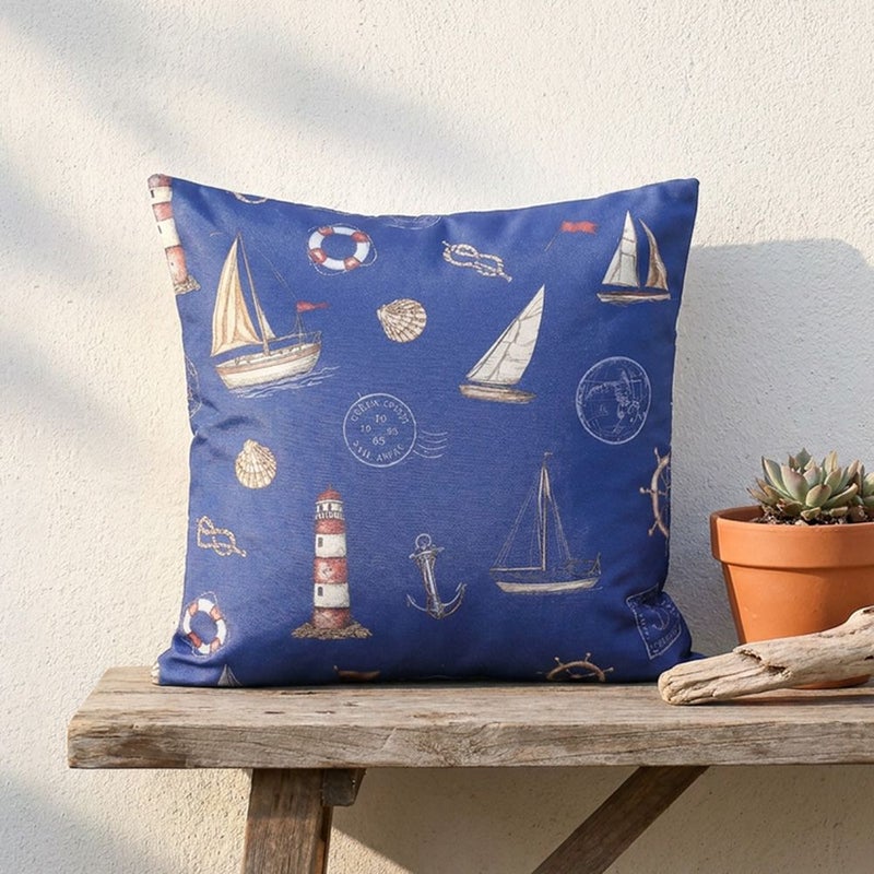 DANUBE HOME Woven Cushion 45X45Cm - Nautical Emblem, Multicolour, Coastal Emblem Accent Cushion, 100% Polyester Fabric, For Patio Chairs And Balcony Benches - Image 1
