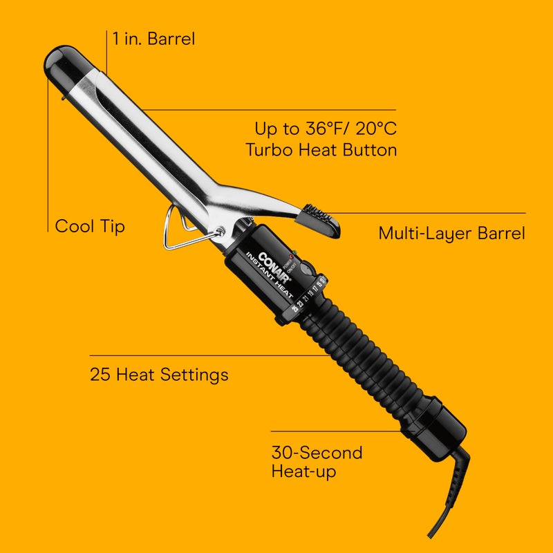 Conair Instant Heat 1-Inch Curling Iron, 1-Inch Barrel Produces Classic Curls, Hair Curler for Short, Medium, and Long Hair, 25 Heat Setting Curling Iron, Black - Image 2