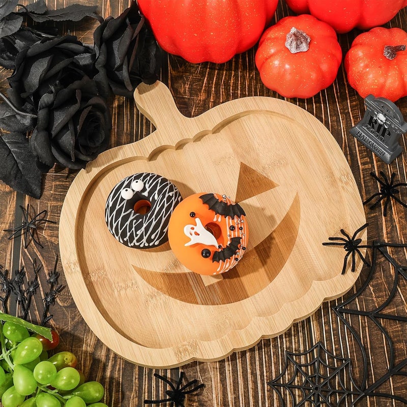Whaline لوحة تقديم هالوين من واهلين 2 قطعة مع أطباق تقديم على شكل قرع وشبح، صينية جبن من الخيزران، أطباق مقبلات لحفلات تقديم الطعام في المنزل - Image 3