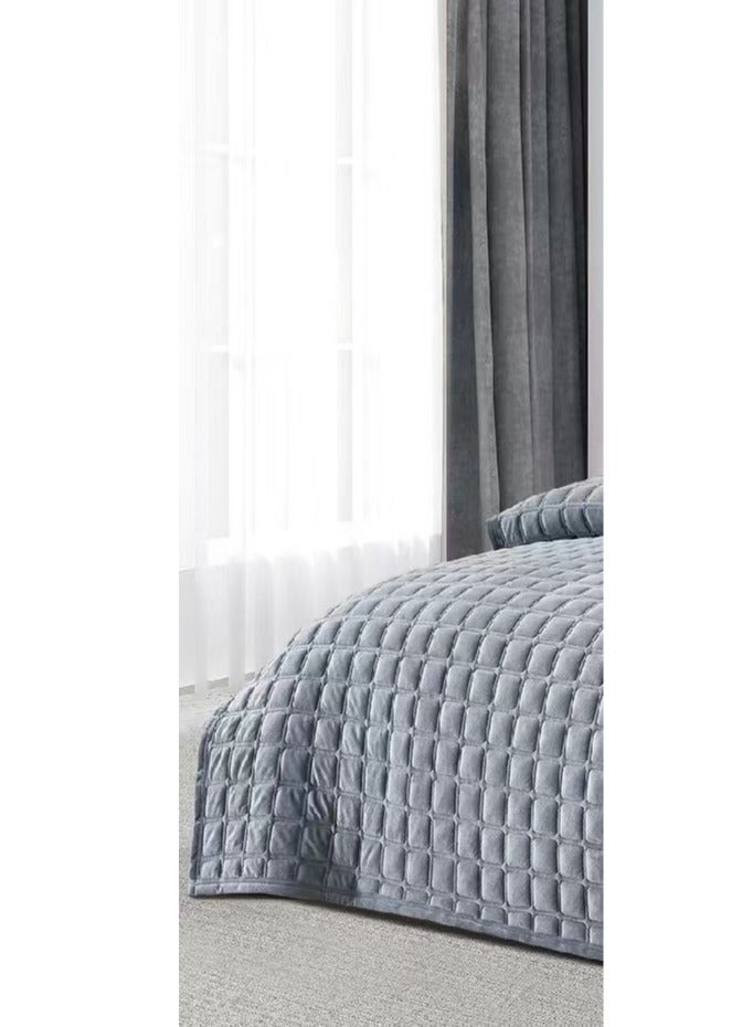 مينجلي طقم لحاف شتوي سادة نفرين مخمل ناعم نظام 6 قطع حشوه مضغوط مقاس اللحاف 250x230 سم - Image 2