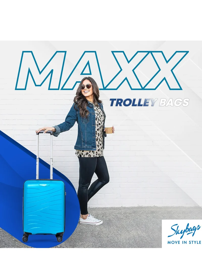 سكاي باجز مجموعة من 2 حقائب أمتعة من مادة البولي بروبيلين بنمط ثابت Maxx 8W Trollly 360°|4 عجلات| كابينة -55 سم، كبيرة -79 سم، أزرق