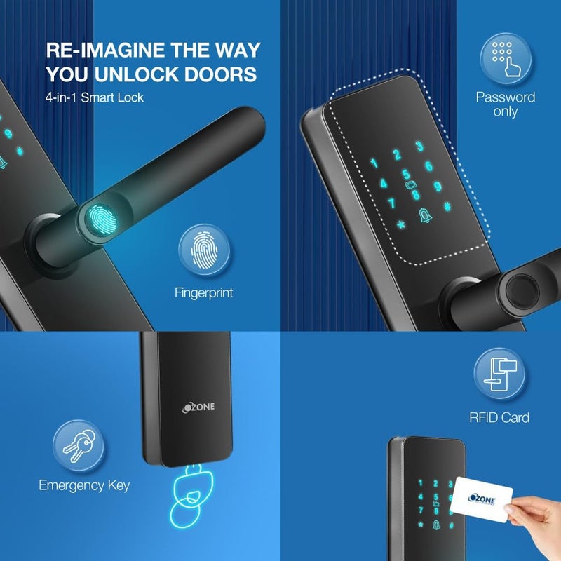 Ozone Ozone Smart Digital Lock for Wooden Metal Doors 3Way Access Fingerprint Password RFID Card 3580 mm Door Thickness Free Installation 2 Years Warranty  - Image 3