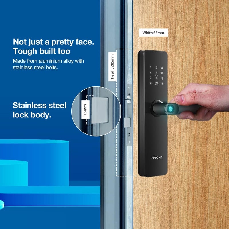 Ozone Ozone Smart Digital Lock for Wooden Metal Doors 3Way Access Fingerprint Password RFID Card 3580 mm Door Thickness Free Installation 2 Years Warranty  - Image 2
