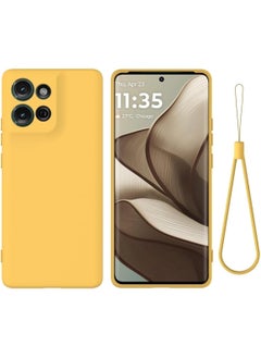 حالة متوافقة مع Motorola Moto G75، حالة سائلة من السيليكون الجيل الناعم TPU مع طبقة قماش ميكروفيبر، غطاء مانع للبصمات ومضاد للصدمات مع حزام حبل