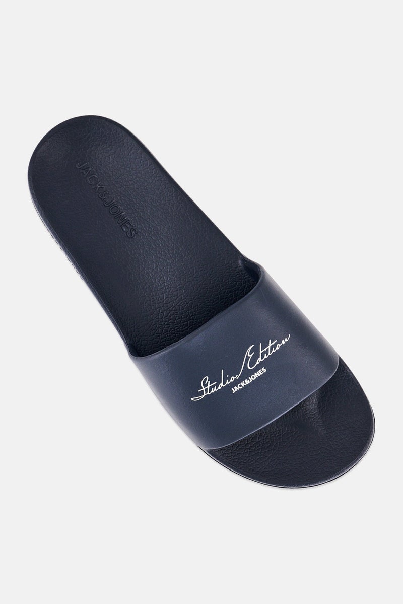 JACK & JONES Men Brand Logo Slip On Slides, Black - Image 4