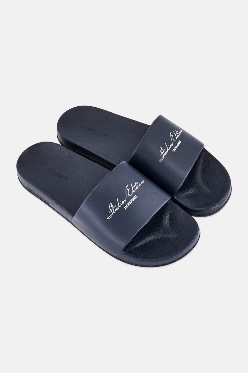 JACK & JONES Men Brand Logo Slip On Slides, Black - Image 2