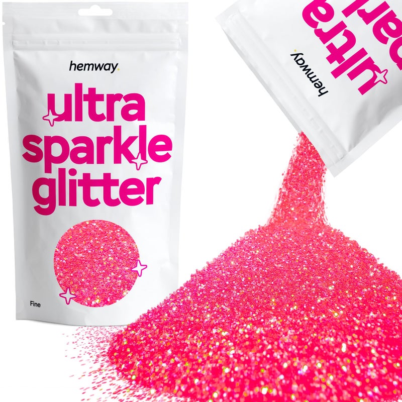 Hemway Hemway Ultra Sparkle Glitter  Fluorescent Pink  Fine Metallic Flakes for Resin  Epoxy Crafts  Supplies for Tumblers Festival Hair Face Body Eye  Nail Art Decoration  100 g