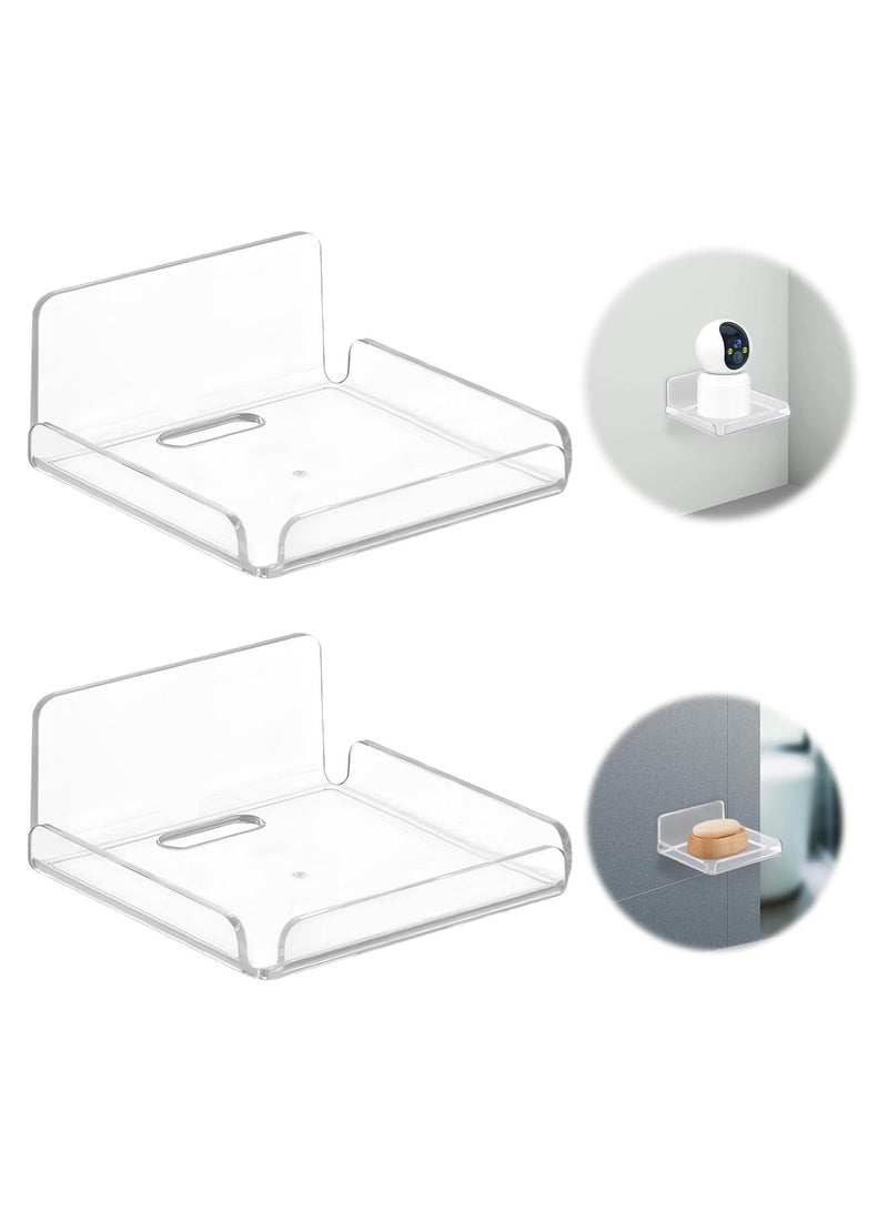 Acrylic Small Wall Shelf Set of 2 for Security Cameras, Speakers, Baby Monitors, Floating Shelves Easy to Install No Drill  (Clear) - Image 1