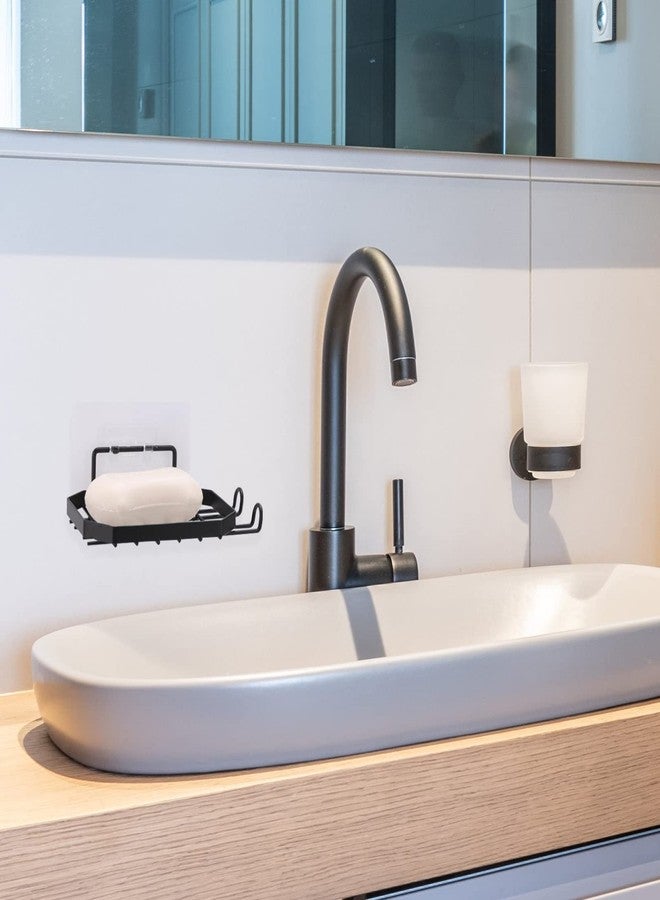 acDesign 2Pcs Soap Holder for Shower Wall with 2 Hooks Removable Stainless Steel Bathroom Soap Holder No Drilling(Black) - Image 3