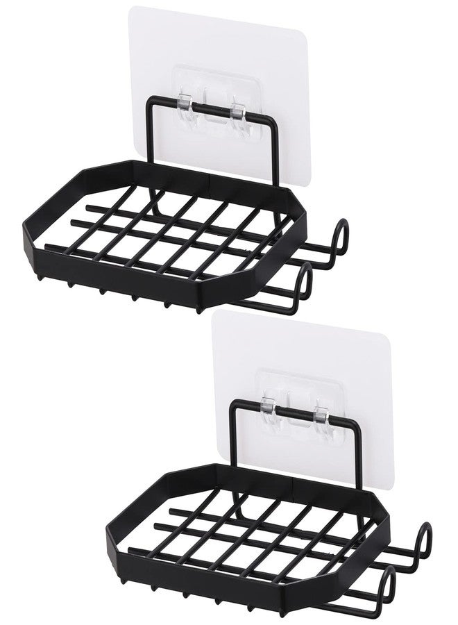 acDesign 2Pcs Soap Holder for Shower Wall with 2 Hooks Removable Stainless Steel Bathroom Soap Holder No Drilling(Black) - Image 1