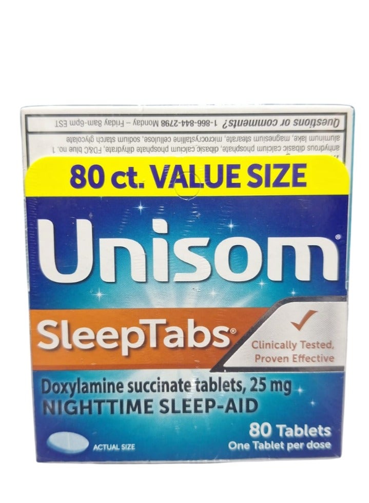 يونيسوم Unisom SleepTabs، 80 قطعة، أداة مساعدة على النوم غير معتاد، رائعة لصعوبة النوم بسبب القلق أو الإجهاد، تغفو بشكل أسرع وتستيقظ تشعر بالانتعاش