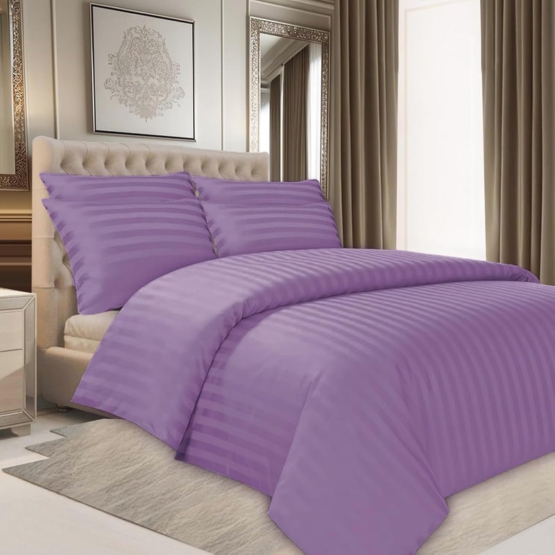 FOAM CRAFT Stripe 3-Piece Duvet Cover Set - 100% Cotton, Plum, Twin Size - Image 1