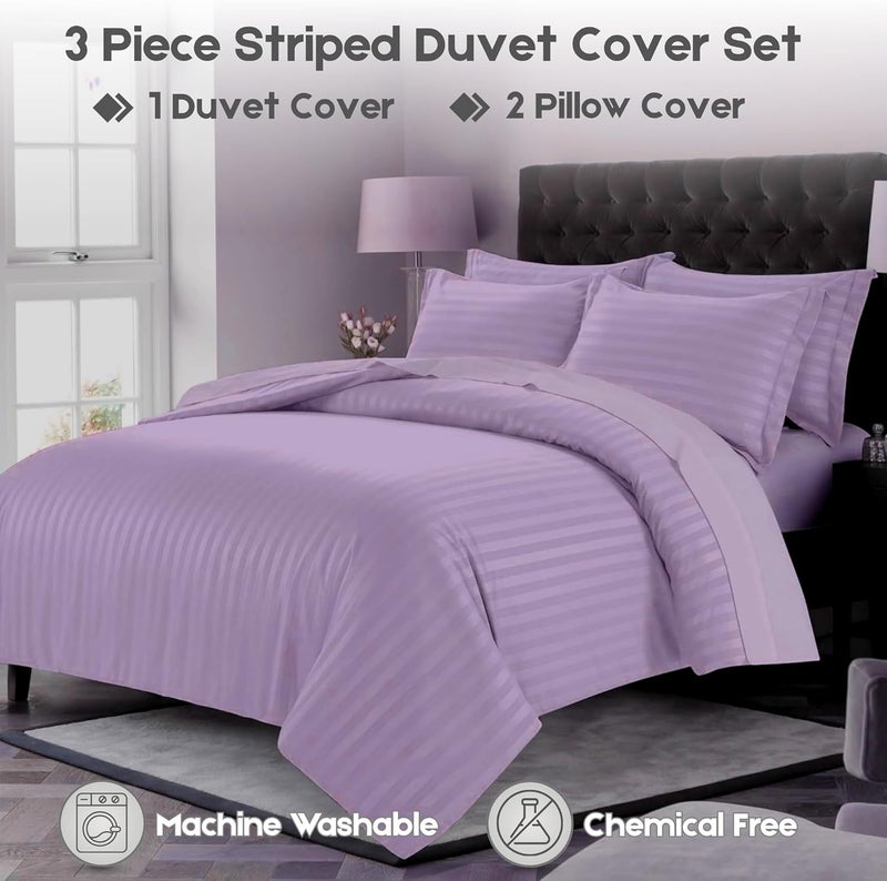 FOAM CRAFT Stripe 3-Piece Duvet Cover Set - 100% Cotton, Plum, Twin Size - Image 5
