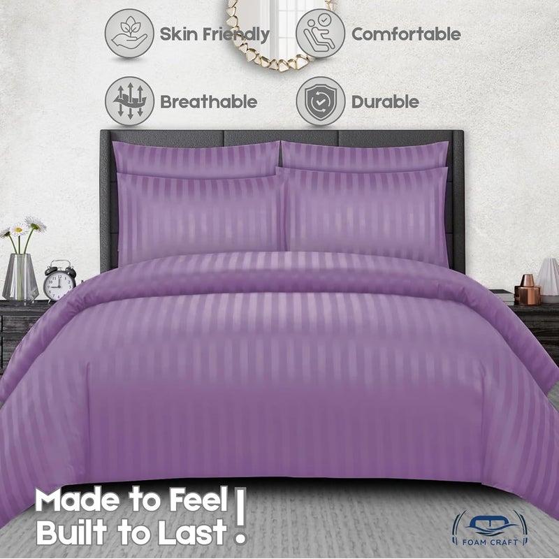 FOAM CRAFT Stripe 3-Piece Duvet Cover Set - 100% Cotton, Plum, Twin Size - Image 3