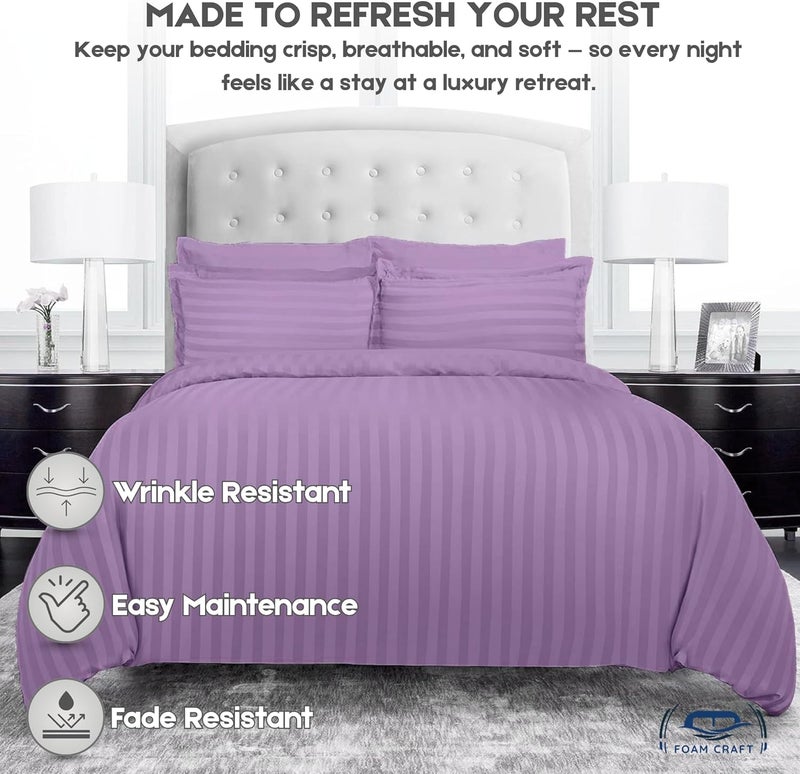FOAM CRAFT Stripe 3-Piece Duvet Cover Set - 100% Cotton, Plum, Twin Size - Image 4