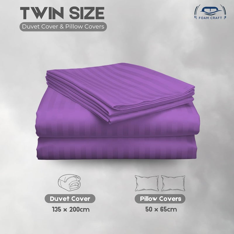 FOAM CRAFT Stripe 3-Piece Duvet Cover Set - 100% Cotton, Plum, Twin Size - Image 2