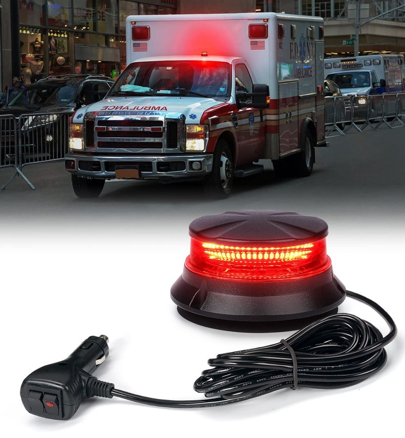 Xprite LED Rotating Beacon Light, 4.5Inch Super Bright Forklift Strobe Lights w/Magnetic Base for 12-24V Construction Truck Patrol Car Tractor Golf Carts-Red - Image 1
