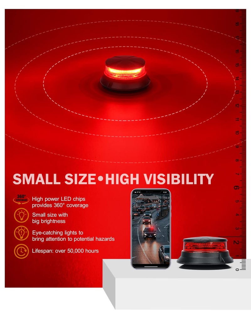 Xprite LED Rotating Beacon Light, 4.5Inch Super Bright Forklift Strobe Lights w/Magnetic Base for 12-24V Construction Truck Patrol Car Tractor Golf Carts-Red - Image 2