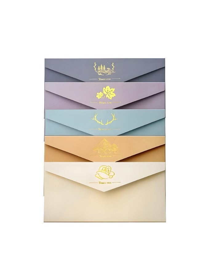 مجموعة أظرفة ورق خطابات كلاسيكي، 5 أظرفة بأنماط ذهبية، 10 أوراق قرطاسية ذات طابع قديم، 16 ملصق ختم لكتابة الخطابات، بطاقات التهنئة، الهدايا الرومانسية والحرف اليدوية - Image 3