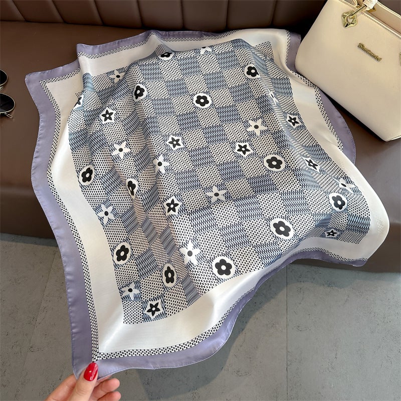 Spring and Summer Cartoon Cute Silk Scarf Small Square Silk 70cm Scarf Women's Korean Style Cat Hair Belt Decorative Headscarf - Image 1