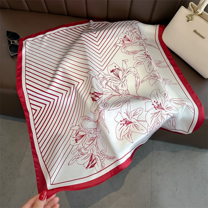 Spring and Summer Cartoon Cute Silk Scarf Small Square Silk 70cm Scarf Women's Korean Style Cat Hair Belt Decorative Headscarf - Image 5