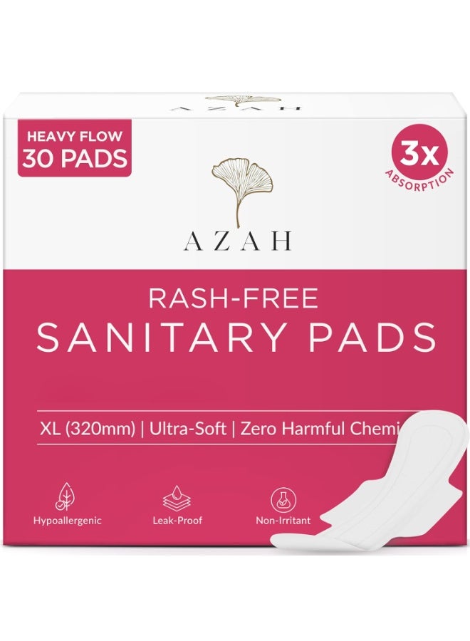 AZAH Sanitary Pads for Women XL [Pack of 30] 100% Rash-Free sanitary napkins | 3x More Absorption, Cottony Soft and Dry Top Cover for heavy Flow | Toxin Free, Locks Odour, Leak-Proof - Image 1
