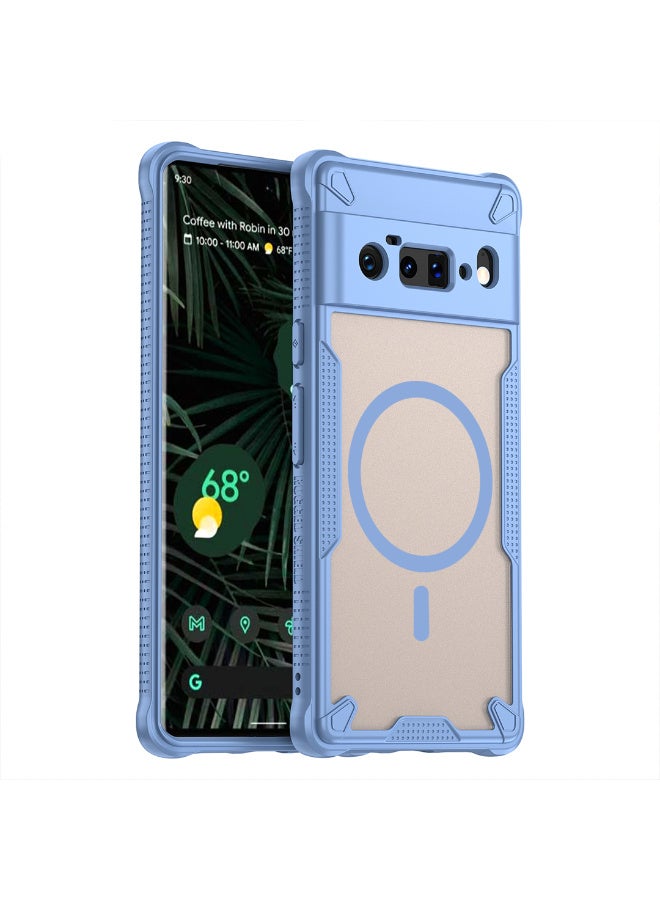 غطاء حمايه لهاتف جوجل بيكسل 6 برو جراب ارمور مغناطيسي ياتي بحواف مرتفعة حول الشاشة وعدسة الكاميرا تساعد على منع الخدوش - ازرق - Image 1