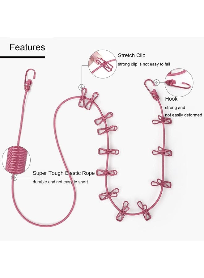 SAFENHAND Portable Elastic Windproof Clothesline with 12 Clips for Indoor & Outdoor Laundry Drying, Easy Cotton Woven Clothes Hanger Multi Color - Image 3