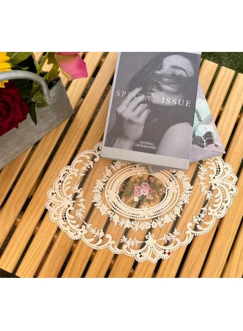 هومستر 4 حزمة من مواضع الدانتيل، سجادة كأس ريترو الفرنسية النمط، مطروزة مائدة العشاء سجاد مكان، أزهار فاخرة كروشيه مفارش اللونشمات، سجادة جوفاء لمطبخ منزلى زينة زواج 29*37 سم - Image 2