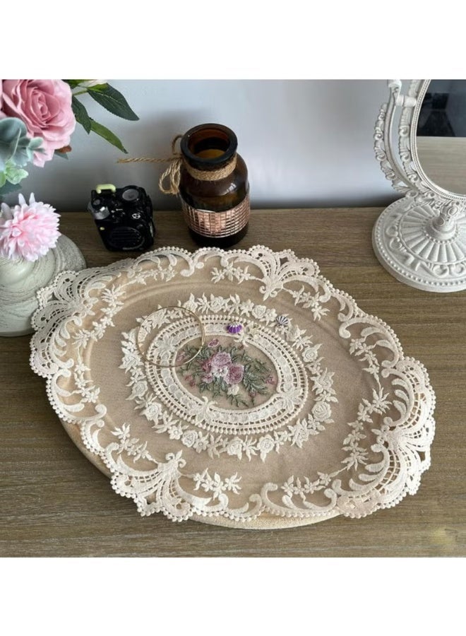 هومستر 4 حزمة من مواضع الدانتيل، سجادة كأس ريترو الفرنسية النمط، مطروزة مائدة العشاء سجاد مكان، أزهار فاخرة كروشيه مفارش اللونشمات، سجادة جوفاء لمطبخ منزلى زينة زواج 29*37 سم - Image 5